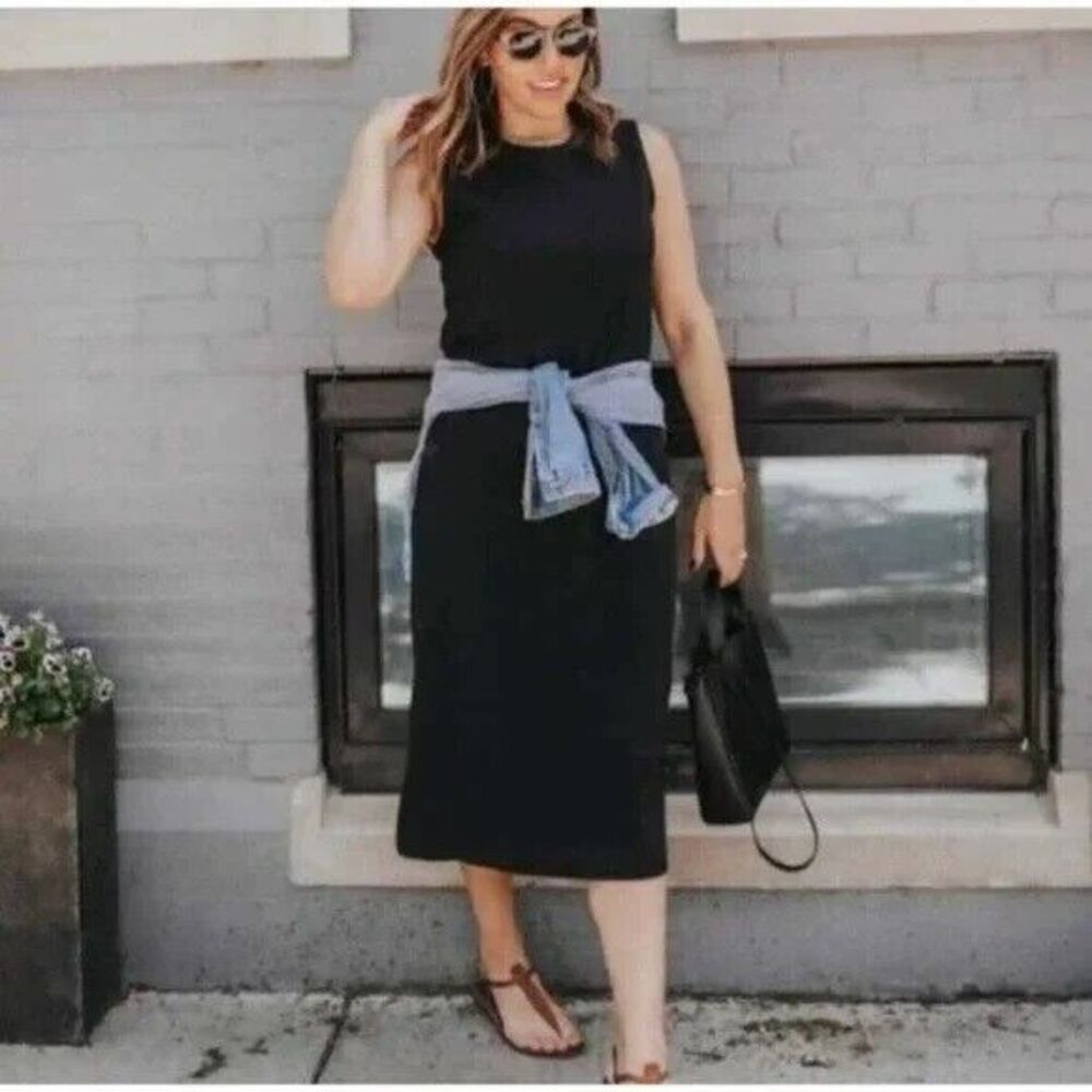 EVERLANE Black Long Weekend Tank Dress Sleeveless Pocket Side Slit Size XS